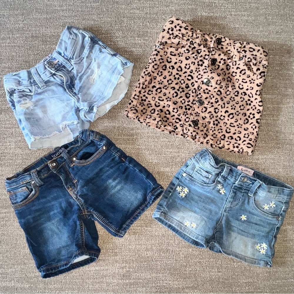 Leopard Print and Denim Kids Shorts/skirt Set size 4/5